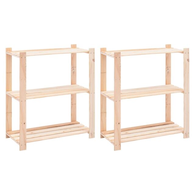 Berkfield Home 3-Tier Storage Racks 2 pcs 80x38x90 cm Solid Pinewood 150 kg in Beige - Size: 80 x 38 x 90 cm - image 1