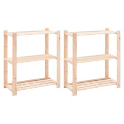 Berkfield Home 3-Tier Storage Racks 2 pcs 80x38x90 cm Solid Pinewood 150 kg in Beige - Size: 80 x 38 x 90 cm - thumbnail 1