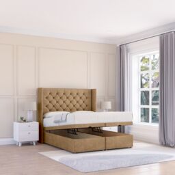 Sloomy Dior Dumfries Fabric Ottoman Bed End Opening With Sprung Memory Mattress & 54 Inch Floorstanding Headboard With Wings - Size: King - thumbnail 1