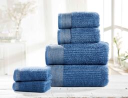 Rapport Home Mayfair Ribbed Weave 500 GSM Cotton Super Soft & Absorbant Towel in Bright Blue - thumbnail 1