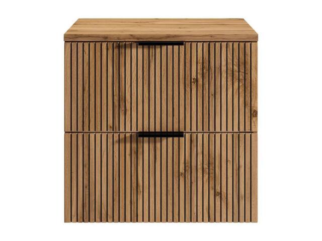 Vente-unique Striped Wall-Mounted Vanity Unit With Shelf - Light Natural & Black - image 1