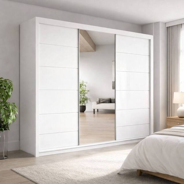 Interior Emporium Ltd IE Lyon Sliding Door Wardrobe with Mirror, Shelves & Rails in White - Size: 120 cm - image 1