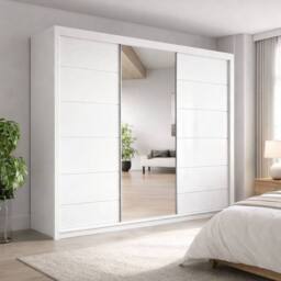 Interior Emporium Ltd IE Lyon Sliding Door Wardrobe with Mirror, Shelves & Rails in White - Size: 120 cm - thumbnail 1