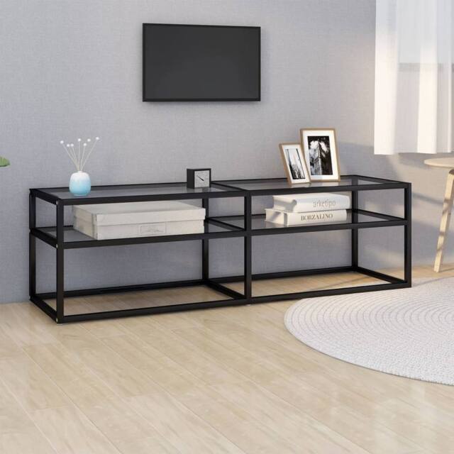 Berkfield Home TV Cabinet Transparent 140x40x40.5 cm Tempered Glass in Black - image 1