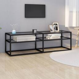 Berkfield Home TV Cabinet Transparent 140x40x40.5 cm Tempered Glass in Black - thumbnail 1