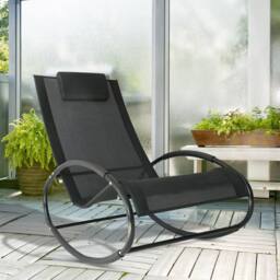 OUTSUNNY Patio Rocking Chair Orbital Zero Gravity Seat Pool Chaise w/ Pillow in Black - thumbnail 1