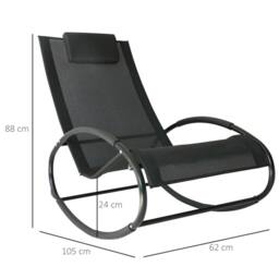 OUTSUNNY Patio Rocking Chair Orbital Zero Gravity Seat Pool Chaise w/ Pillow in Black - thumbnail 3
