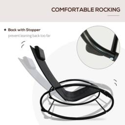 OUTSUNNY Patio Rocking Chair Orbital Zero Gravity Seat Pool Chaise w/ Pillow in Black - thumbnail 4
