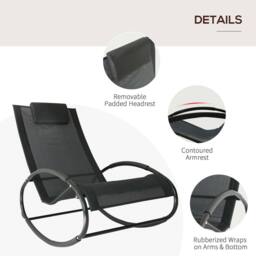OUTSUNNY Patio Rocking Chair Orbital Zero Gravity Seat Pool Chaise w/ Pillow in Black - thumbnail 5