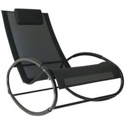 OUTSUNNY Patio Rocking Chair Orbital Zero Gravity Seat Pool Chaise w/ Pillow in Black - thumbnail 2