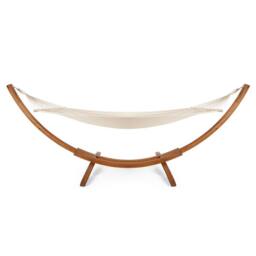 VonHaus 1 Person Freestanding Larch Wood Curved Frame Garden Hammock in White - thumbnail 8