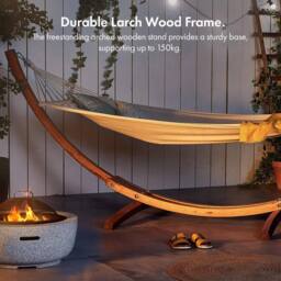 VonHaus 1 Person Freestanding Larch Wood Curved Frame Garden Hammock in White - thumbnail 3