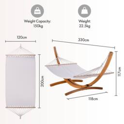 VonHaus 1 Person Freestanding Larch Wood Curved Frame Garden Hammock in White - thumbnail 7