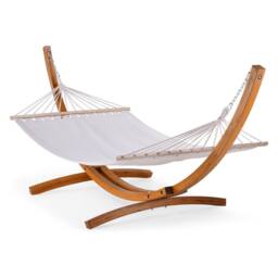 VonHaus 1 Person Freestanding Larch Wood Curved Frame Garden Hammock in White - thumbnail 2