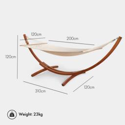 VonHaus 1 Person Freestanding Larch Wood Curved Frame Garden Hammock in White - thumbnail 9