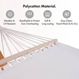 VonHaus 1 Person Freestanding Larch Wood Curved Frame Garden Hammock in White - thumbnail 6