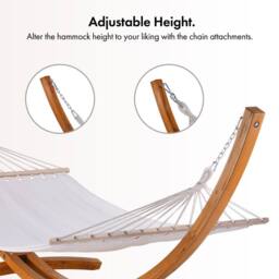 VonHaus 1 Person Freestanding Larch Wood Curved Frame Garden Hammock in White - thumbnail 5