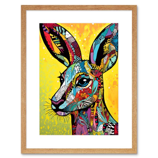 Artery8 Wall Art Print Kangaroo Head Traditional Folk Pattern Portrait Vibrant Colourful Patterns Modern Pop Artwork Framed 9X7 Inch - image 1