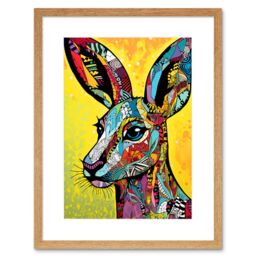 Artery8 Wall Art Print Kangaroo Head Traditional Folk Pattern Portrait Vibrant Colourful Patterns Modern Pop Artwork Framed 9X7 Inch - thumbnail 1