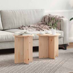 Berkfield Home Decorative Coffee Table 2 pcs Natural Solid pine wood - thumbnail 2