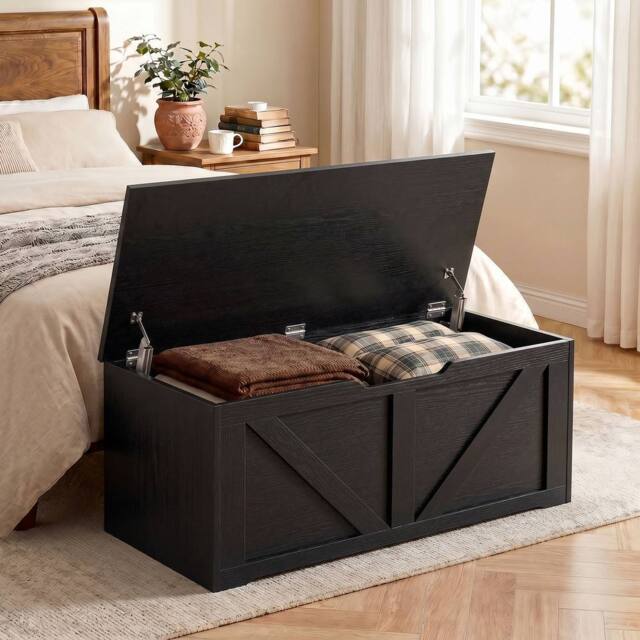 HOMCOM Storage Trunk for Living Room, with Safety Hinges, 100cm, Black - image 1