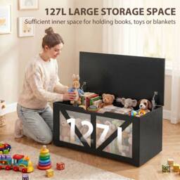 HOMCOM Storage Trunk for Living Room, with Safety Hinges, 100cm, Black - thumbnail 4