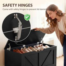 HOMCOM Storage Trunk for Living Room, with Safety Hinges, 100cm, Black - thumbnail 6