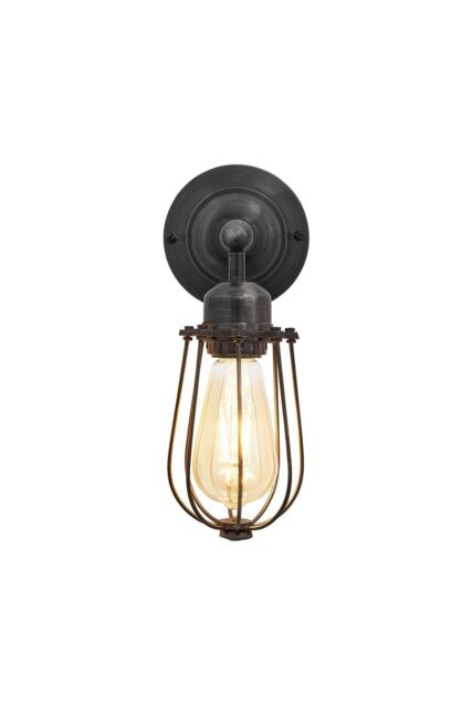 Industville Orlando Wire Cage Wall Light, 4 Inch, Pewter in Dark Grey - image 1
