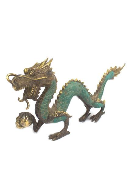 KDMD Fengshui Brass Dragon with Ball Ornament - 27cm, Elegant Home Decor in Turquoise - image 1