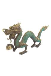 KDMD Fengshui Brass Dragon with Ball Ornament - 27cm, Elegant Home Decor in Turquoise