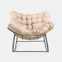 OHS Bali Garden Rocking Chair Outdoor Metal Frame Chairs with Cushion in Natural - thumbnail 5