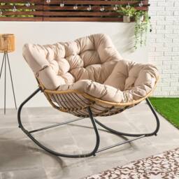 OHS Bali Garden Rocking Chair Outdoor Metal Frame Chairs with Cushion in Natural - thumbnail 4
