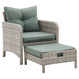Home Detail Grenada Garden Armchair Rattan Garden Furniture Set with Side Table Hide Away Footstools Green Cushions in Grey - thumbnail 5