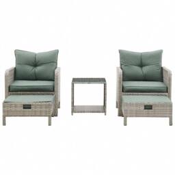 Home Detail Grenada Garden Armchair Rattan Garden Furniture Set with Side Table Hide Away Footstools Green Cushions in Grey - thumbnail 3