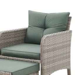 Home Detail Grenada Garden Armchair Rattan Garden Furniture Set with Side Table Hide Away Footstools Green Cushions in Grey - thumbnail 4
