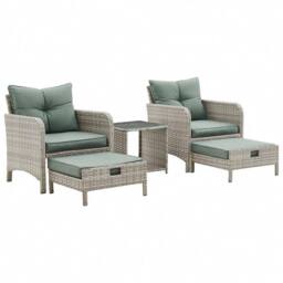 Home Detail Grenada Garden Armchair Rattan Garden Furniture Set with Side Table Hide Away Footstools Green Cushions in Grey - thumbnail 2