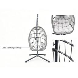 Fimous PE Rattan Garden Foldable Single Hanging Egg Chair Outdoor Furniture in Dark Grey - thumbnail 3