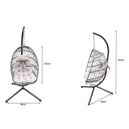 Fimous PE Rattan Garden Foldable Single Hanging Egg Chair Outdoor Furniture in Dark Grey - thumbnail 2