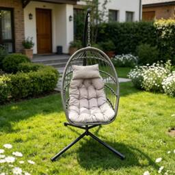 Fimous PE Rattan Garden Foldable Single Hanging Egg Chair Outdoor Furniture in Dark Grey - thumbnail 5