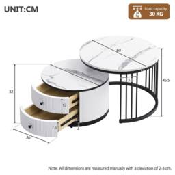 BTM Round Nesting Coffee Table Set Marble Pattern Storage Drawers Table in White - thumbnail 9