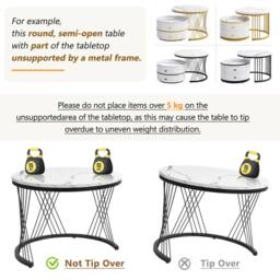 BTM Round Nesting Coffee Table Set Marble Pattern Storage Drawers Table in White - thumbnail 6