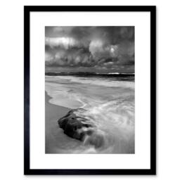 "Artery8 Nature Landscape Storm Sea Beach Black White Wave Framed Art Print in Grey - Size: W12"" x H16""" - thumbnail 1
