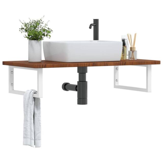 Berkfield Home Basin Shelf Wall Mounted Steel & Solid Wood Oak in Brown - image 1