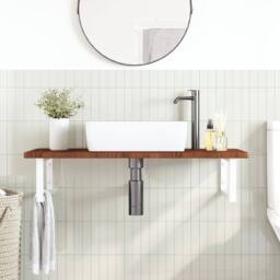 Berkfield Home Basin Shelf Wall Mounted Steel & Solid Wood Oak in Brown - thumbnail 3