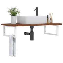 Berkfield Home Basin Shelf Wall Mounted Steel & Solid Wood Oak in Brown - thumbnail 1