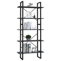 Berkfield Home 5-Tier Book Cabinet Grey 80x30x175 cm Pinewood - Size: 80 x 30 x 175 cm - thumbnail 3
