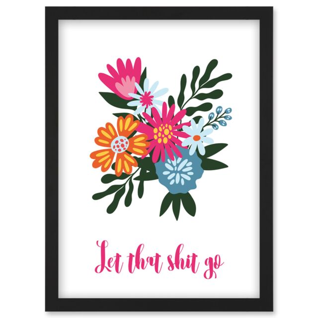 Artery8 Funny Bathroom Wall Art Floral Let That S**t Go Toilet Sign Bathroom Yoga Room Decor Artwork Framed Wall Art Print A4 in Black - image 1