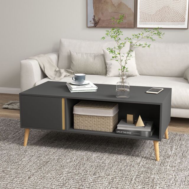 HOMCOM Coffee Table for Living Room Centre Table with Storage Compartments in Grey - image 1