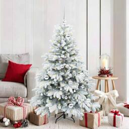Berkfield Home Beautiful Artificial Christmas Tree with 150 LEDs Green 150 cm PE in White - thumbnail 2