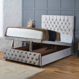 "BSSPOKE Mulberry Ottoman Divan Bed Plush Velvet 54"" Headboard & Mattress in Silver - Size: Single" - thumbnail 3